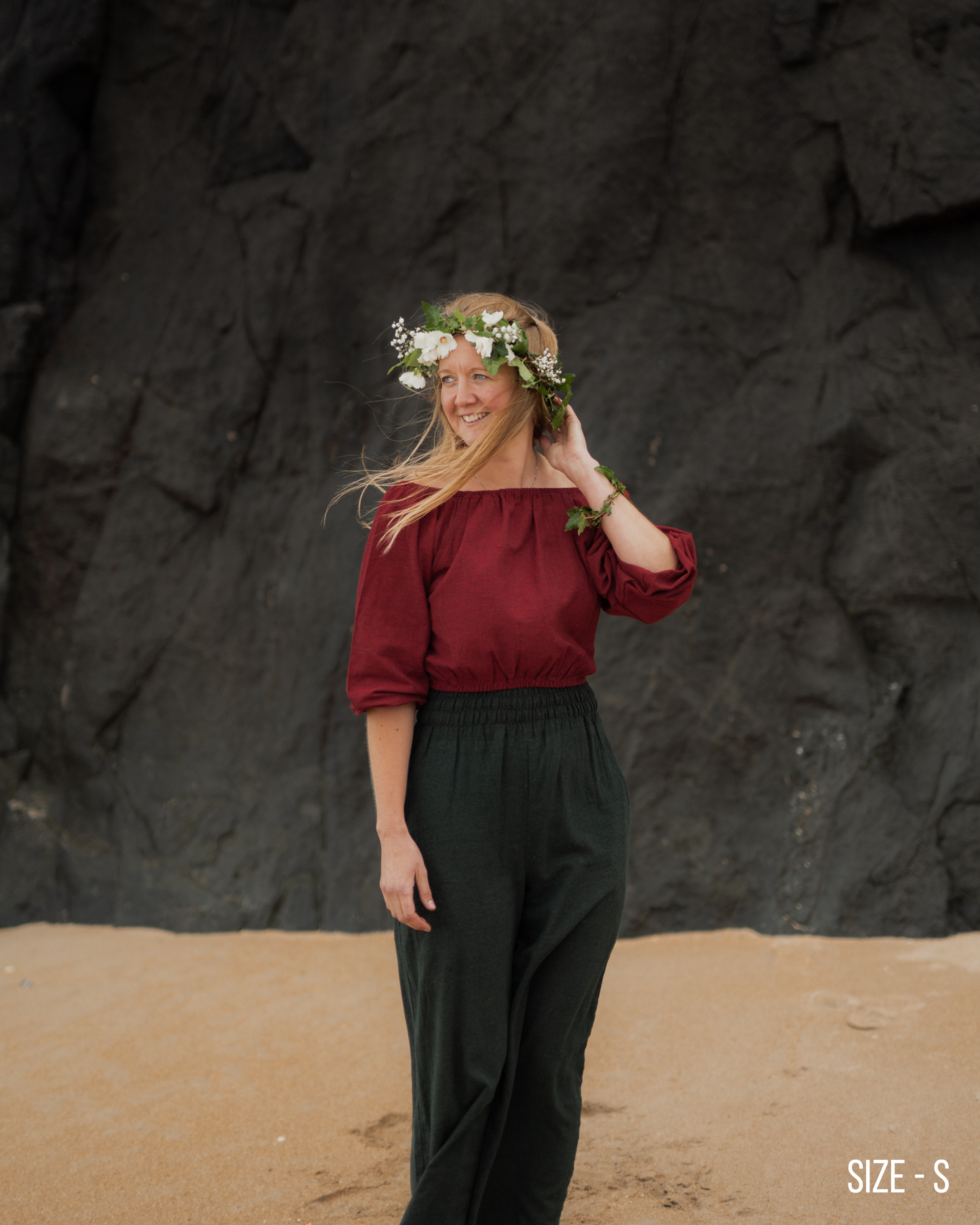 Clothing & Accessories > Clothing > Shirts & Tops Jannu Off-The-Shoulder Top - Burgundy Hemp & Hope ethical sustainable handmade