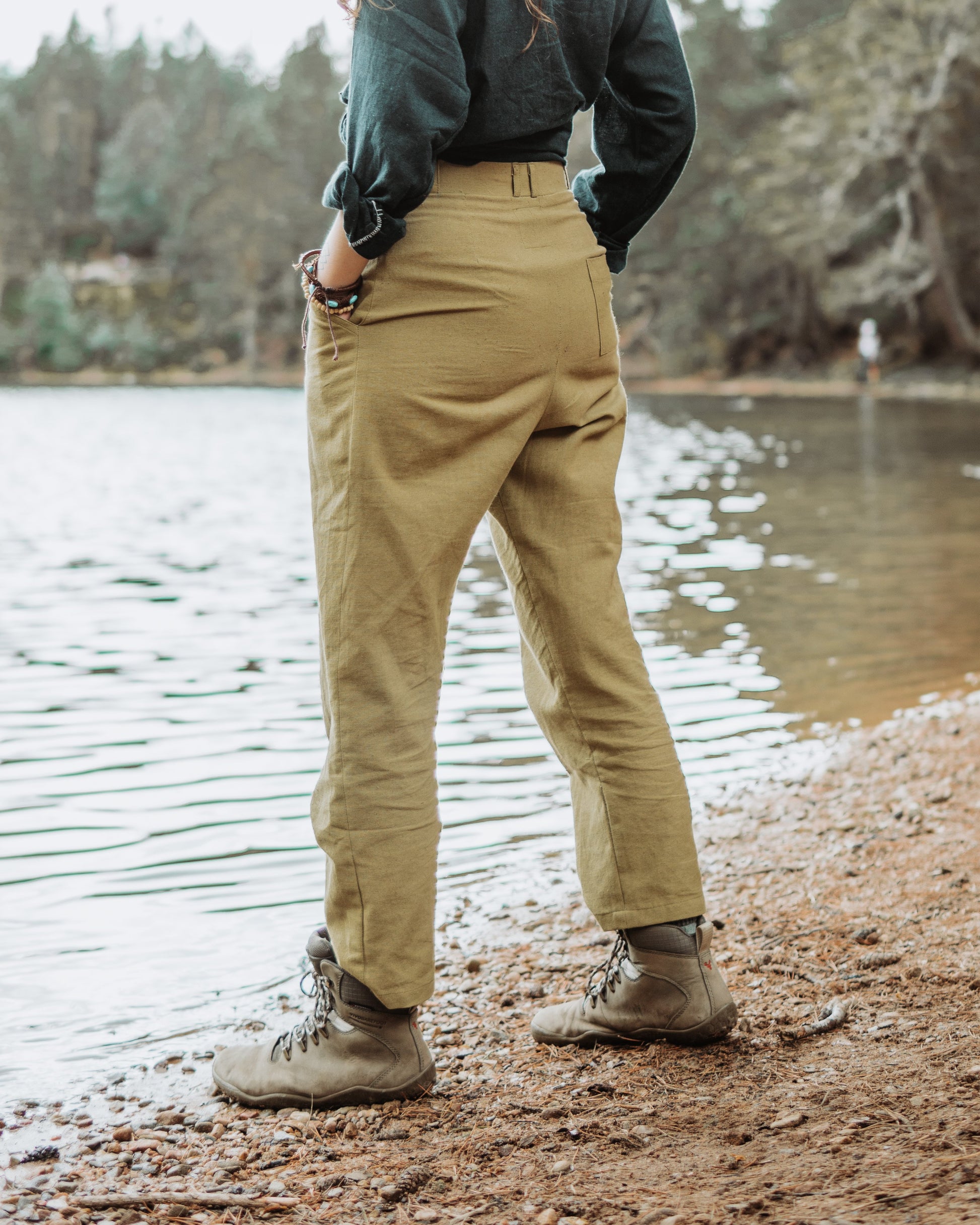 Clothing & Accessories > Clothing > Shirts & Tops Women's Fitted Trousers - Green Hemp & Hope ethical sustainable handmade